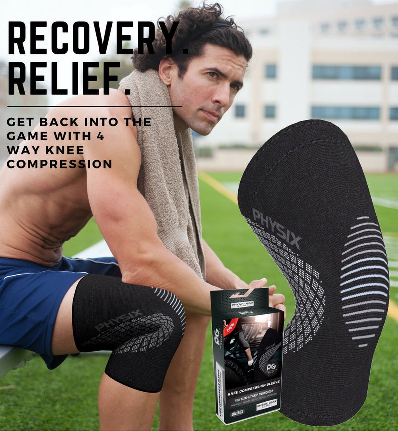 Physix Gear Sport Knee Support Brace - Best No-Slip Knee Braces for Knee Pain Women & Men, Compression Knee Sleeves for Running Workout Walking Hiking Sports Arthritis ACL Torn Meniscus Medium | 17"-19.5" Black/Grey (Single) - BeesActive Australia
