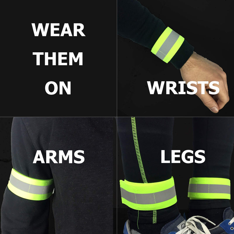 Reflective Bands for Arm, Wrist, Ankle, Leg. Reflector Bands. High Visibility Reflective Running Gear for Women and Men Cycling Walking Bike Green - 2 Bands - BeesActive Australia