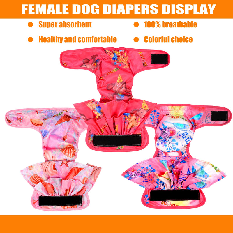 Roncute 3 Pack Washable Dog Diapers Female,Reusable High Absorbent Doggie Diaper,No-Leak Puppy Panties for Girl Doggy in Heat Cycle,Period,Incontinence,Excitable Urination Fantasy World Small (11.5''-13.5'') - BeesActive Australia