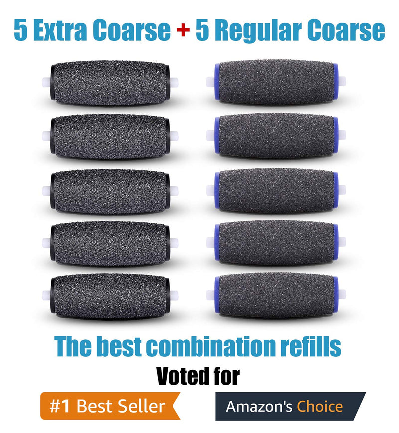 IMPROVED 5 Extra Coarse & 5 Regular Coarse Replacement Refill Roller for Amope Pedi Refills Electronic Perfect Foot File 5 Black Extra & 5 Blue Regular Coarse - BeesActive Australia