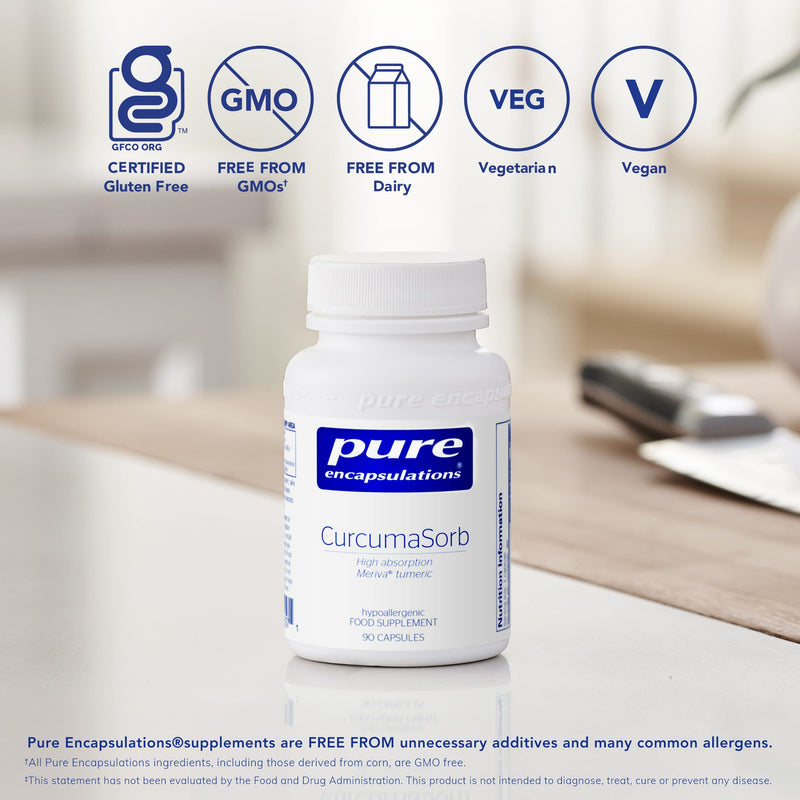 Pure Encapsulations - CurcumaSorb - Meriva Turmeric - Source of Curcumin - High Absorption - 90 Capsules - BeesActive Australia