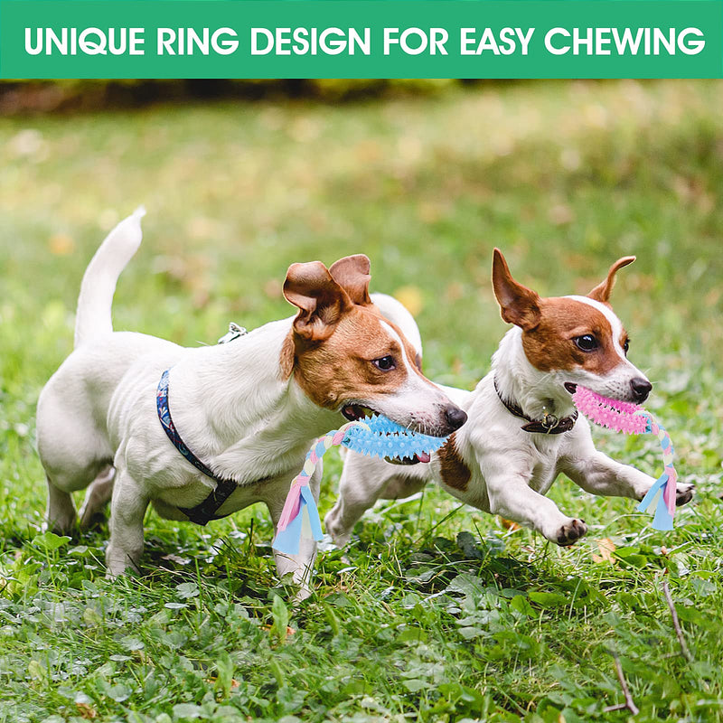 TIESOME Puppy Teething Toys with Cotton Ropes, 3 Pcs Rubber Small Dog Chew Toy Rings Aggressive Chew Toys for Dogs Oral Teeth Soothe Itching Puppy Chew Toys Interactive Pet Toys for Small/Medium Dogs - BeesActive Australia