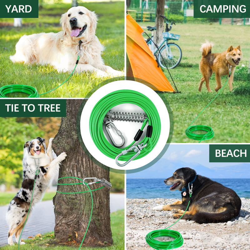 Dog Tie Out Cable, Dog Runner for Yard and Camping, 30FT Dog Chains for Outside, Dog Run Cable Heavy Duty with Shock Absorbing Spring, Dog Tie Out Lead for Small Medium Large Dogs Up to 250lbs… Green - BeesActive Australia