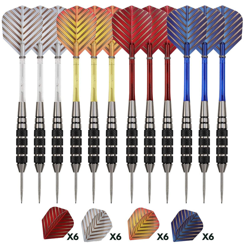 Steel Tip Darts Set - Professional 12PC Darts Steel Tip for Dartboard - Includes Steel Brass Barrels + Plastic & Aluminum Shafts + O-Ring's + Flights & Protectors + Sharpener + Wrench 22g-STC10432 - BeesActive Australia