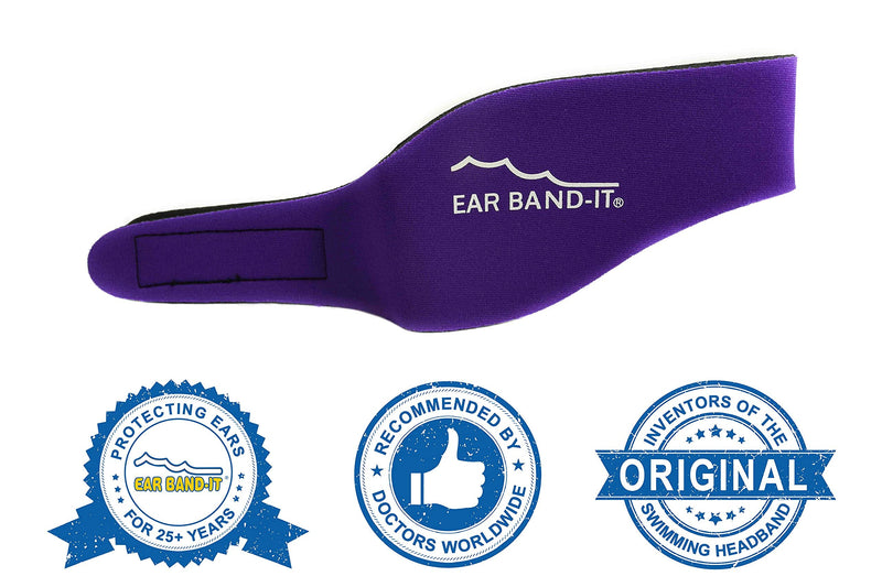 Ear Band-It Swimming Headband - Invented by Physician - Hold Ear Plugs in - The Original Swimmer's Headband - Doctor Recommended - Secure Earplugs Medium (ages 2 to 8yrs) Purple - BeesActive Australia