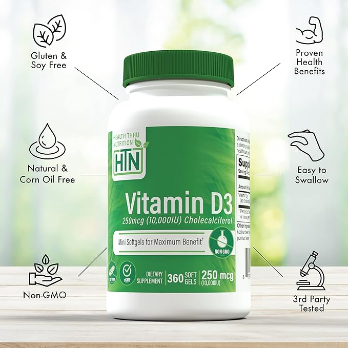 Health Thru Nutrition Vitamin D3 10,000Iu Non-GMO Mini Soft Gels 360 Count - BeesActive Australia