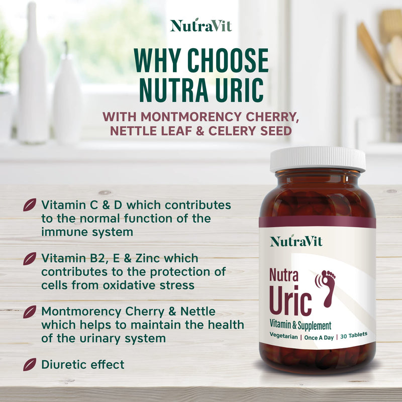 NUTRA URIC - 4000mg Montmorency Cherry| Ultra High Strength - 30 Cherry Tablets| Uric Acid Tablets/Supplement by NutraVit - BeesActive Australia