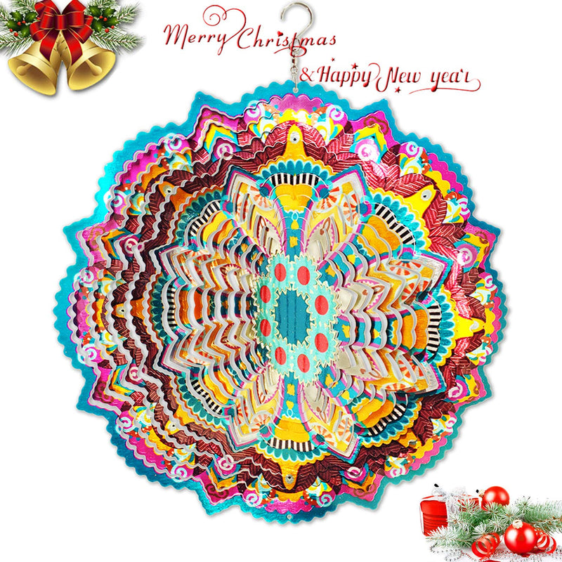 FONMY Wind Spinner Mandala Lucky Star 12 inch  3D Stainless Steel  Laser Cut Metal Art Geometric Pattern - Hanging Wind Spinner, Kinetic Yard Art Decorations - Indoor/Outdoor Décor 12inch Mdl07 - BeesActive Australia