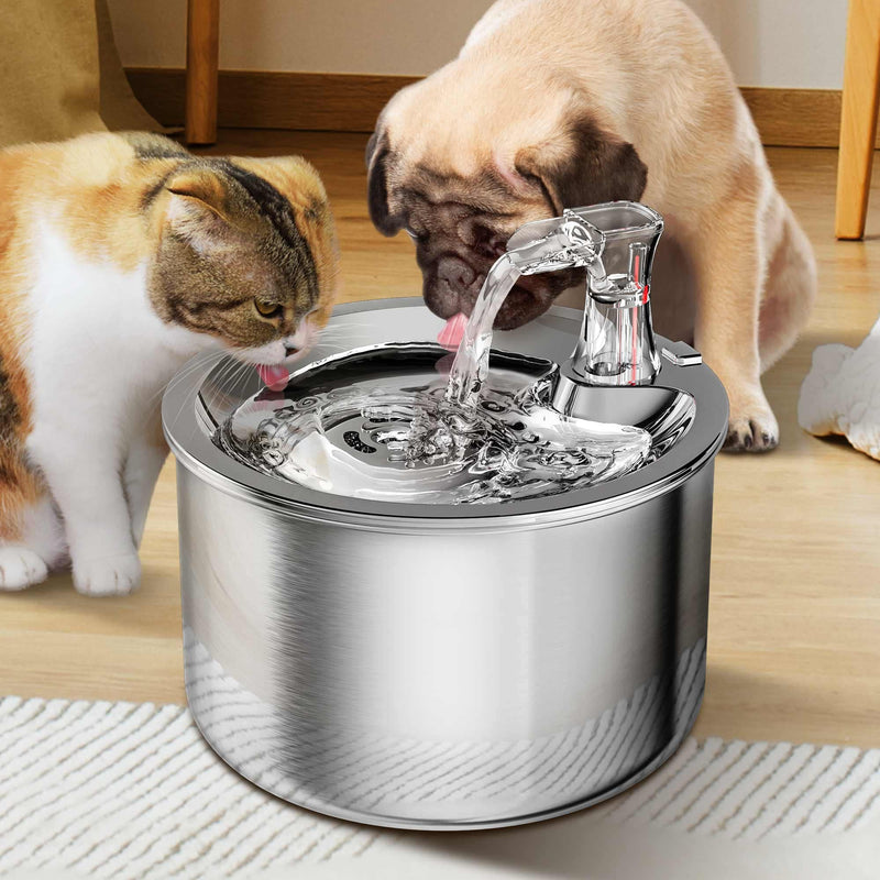 Homtyler Cat Water Fountain, Stainless Steel Pet Water Fountain for Cats Inside Ultra-Quiet Pump, 2L/67oz Automatic Dog Dispenser Water Bowl, Multiple Pets Water Fountain Sliver - BeesActive Australia