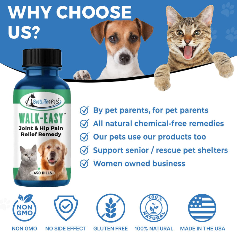 BestLife4Pets Walk-Easy Hip and Joint Supplement for Dogs Cats – Arthritis Pain Relief and Anti-inflammatory Support Pills - All Natural, for Large and Small Pets 1 Pack - BeesActive Australia