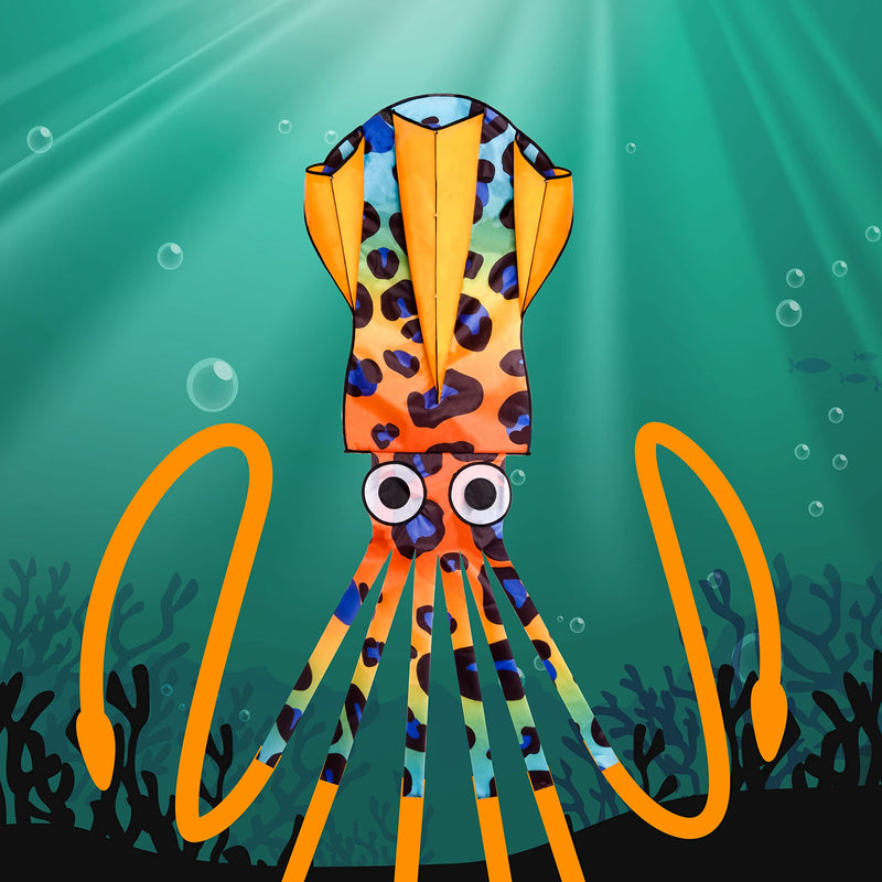 JEKOSEN 2022 Octopus Squid Huge Kite Total 242 Inches for Kids and Adults Easy to Fly Single Line String with Tail for Beach Trip Park Family Outdoor Games and Activities Orange - BeesActive Australia