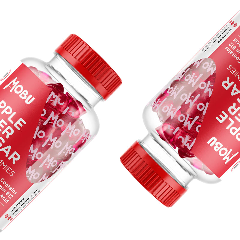 Apple Cider Vinegar Gummies 1000mg | Enriched with Vitamin B12 & Folic Acid | 60 ACV Gummies | Apple Cider Vinegar Capsules with Pomegranate & Beetroot Powder | Vegan, Halal & Gluten Free | MOBU UK - BeesActive Australia