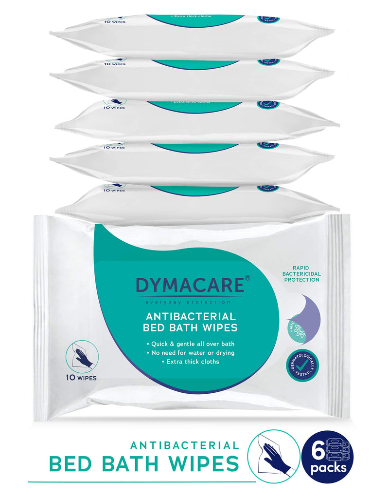 DYMACARE Hygienic Bed Bath Wipes | Rinse-Free | Alcohol-Free | Wet Wipes for Body, Hands & Face (6 Packs, (60 Wipes in Total)) 10 Count (Pack of 6) - BeesActive Australia