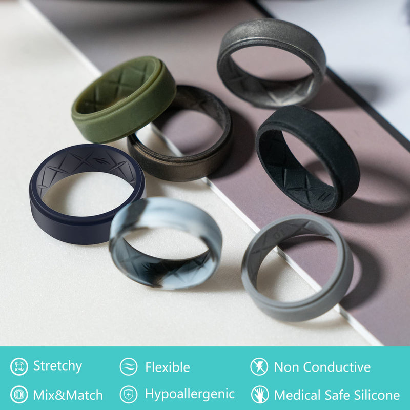 Zollen Breathable Mens Silicone Wedding Rings, Rubber Wedding Engagement Ring Bands for Men for Sports Workout B: black, metal dark grey, silver, bronze, marble, army green, dark blue 9(18.9mmm) - BeesActive Australia