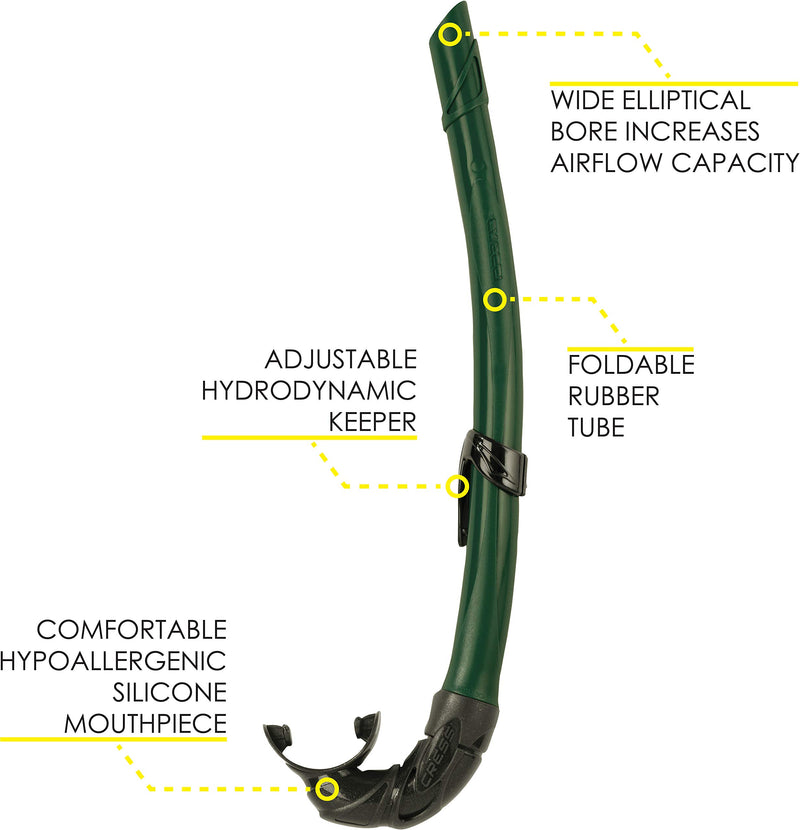 [AUSTRALIA] - Cressi Corsica, Flexible Rubber Snorkel for Scuba Diving, Freediving and Spearfishing - Solid and Camouflage colors | made in Italy Green 