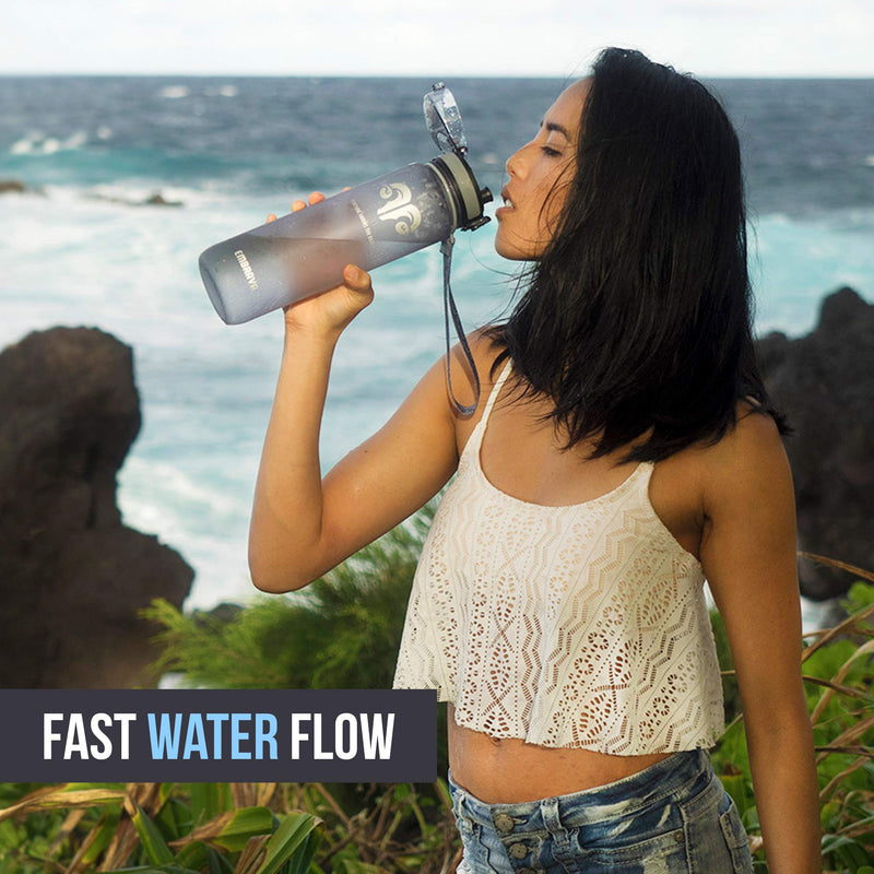 Embrava Best Sports Water Bottle - 32oz Large - Fast Flow, Flip Top Leak Proof Lid w/ One Click Open - Non-Toxic BPA Free & Eco-Friendly Tritan Co-Polyester Plastic Gray - BeesActive Australia