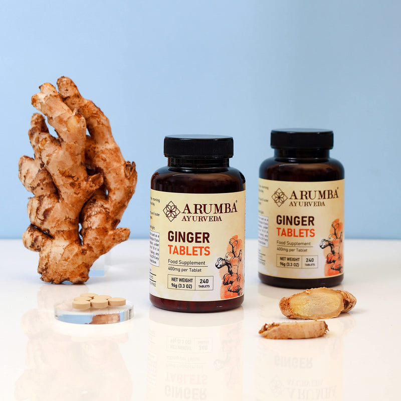 Arumba Ayurveda Ginger Tablets 240 Tablets, 400 mg per Tabelt, Made with Pure Ginger Root Powder - BeesActive Australia