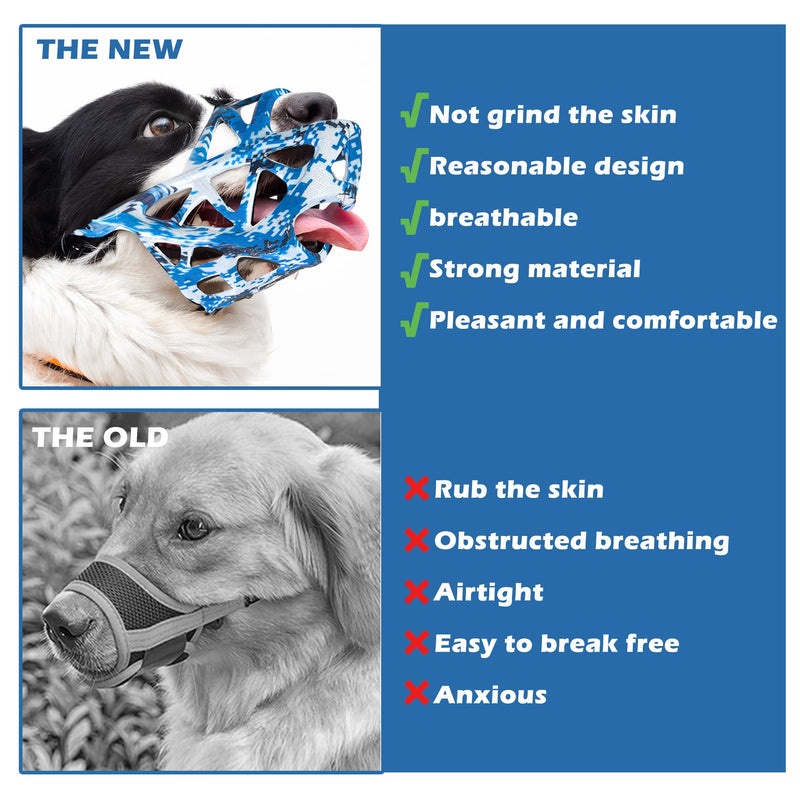 Dog Muzzle，Printed Soft Elastic Dog Muzzles to Prevent Biting Chewing, Breathable Humane Basket Muzzle for Dogs L（3.54"x 10.23") - BeesActive Australia