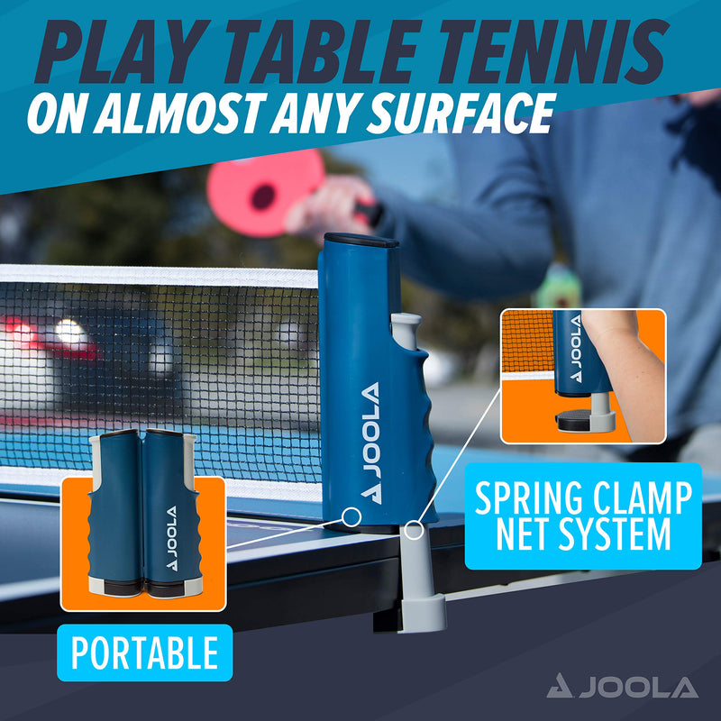 JOOLA Retractable Portable Table Tennis Net and Post Set (Adjustable Length) - Play Ping Pong Anywhere, blue, small - BeesActive Australia
