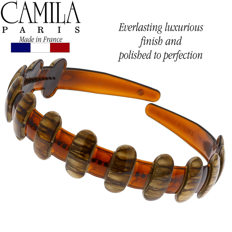 Camila Paris MP853 French Headband for Women, Strong Hold Grip Women's Hair Band, Very Flexible, No Slip and Durable Styling Girls Hair Accessories, Made in France with Cellulose Brown - BeesActive Australia