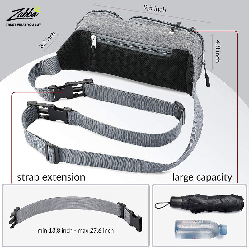 Fanny Pack For Women & Men Cute Waist Bag - Hiking Travel Camp Running - Headphone Hole, Money Belt with 6 Pockets, Strap Extension - Easy Carry Any Phone, Passport, Wallet - Water Resistant Holder Grey - BeesActive Australia