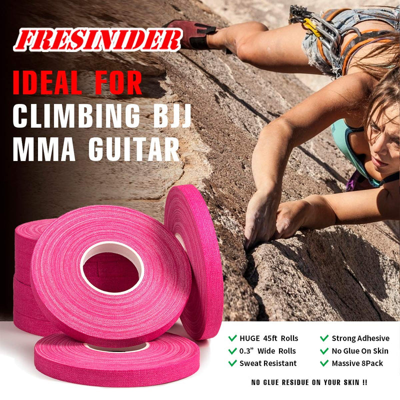 FRESINIDER Finger Tape - Strong Athletic Tape | 0.3” x 45 Feet (9 Pack) Tin Set | No Sticky Residue | for Rock Climbing, BJJ Jiu Jitsu, Grappling, Judo, MMA, Rock Climbing and Martial Arts (Pink) Pink - BeesActive Australia