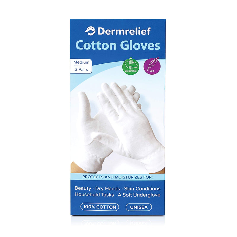 Dermrelief Cotton Gloves - for Beauty, Dry Hands, Eczema, Dermatitis and Psoriasis (Medium, 3 Pairs) Medium - BeesActive Australia