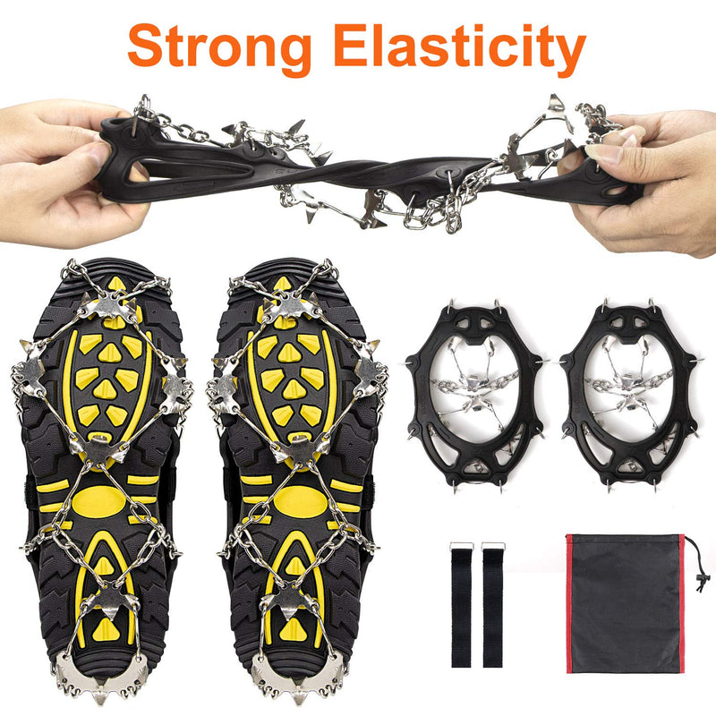 Crampons Ice Cleats for Shoes and Boots Women Men Kids Anti Slip 19 Spikes Stainless Steel Microspikes for Hiking Fishing Walking Climbing Jogging Mountaineering Black Medium - BeesActive Australia