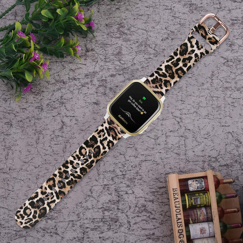 ViCRiOR Bands Compatible with Garmin Venu / Venu SQ Smart Watch, Quick Release Soft Silicone Fadeless Pattern Printed Floral Replacement Band for Garmin Venu sq Music 3 Pack（Leopard+Flower+Pink） - BeesActive Australia