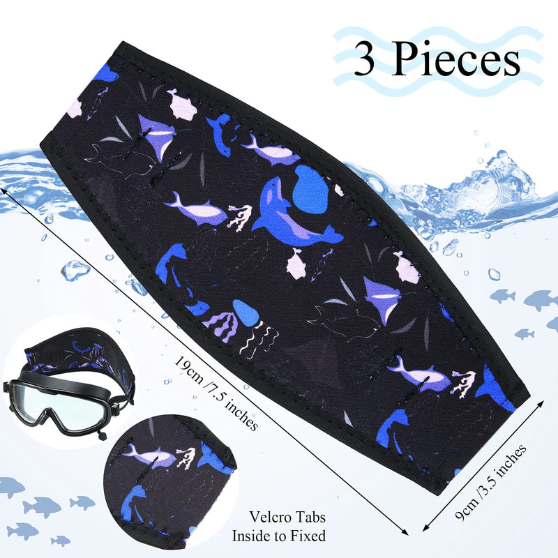 Skylety 3 Pieces Neoprene Mask Straps Cover Diving Mask Straps Neoprene Mask Dive Hair Protector Wrap for Dive and Snorkel Water Sports Masks with Printed of Marine Aquatic Plants and Fish - BeesActive Australia