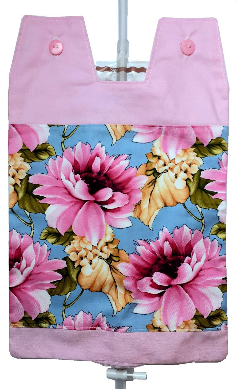 100% Cotton Catheter Night Bag Holder with a Handle. Cover for a Catheter Night Bag. Large Pink Flowers. - BeesActive Australia