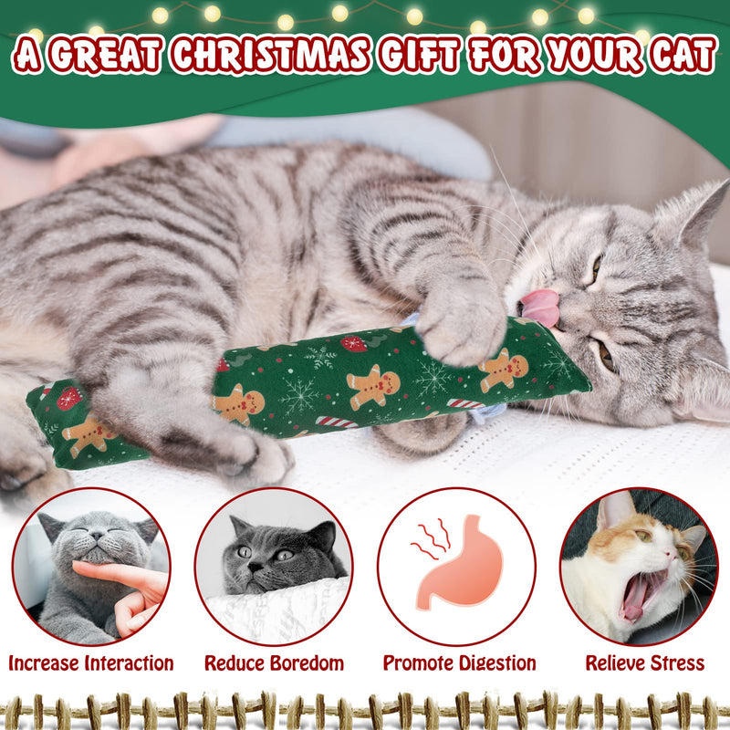 KOOLTAIL Christmas Catnip Toys for Indoor Cats - 3 Pack Kitten Plush Kicker Toys - Cat Chew Toy Filled with Natural Catnip, Kitty Kick Pillow Toy with Cute Printing - BeesActive Australia