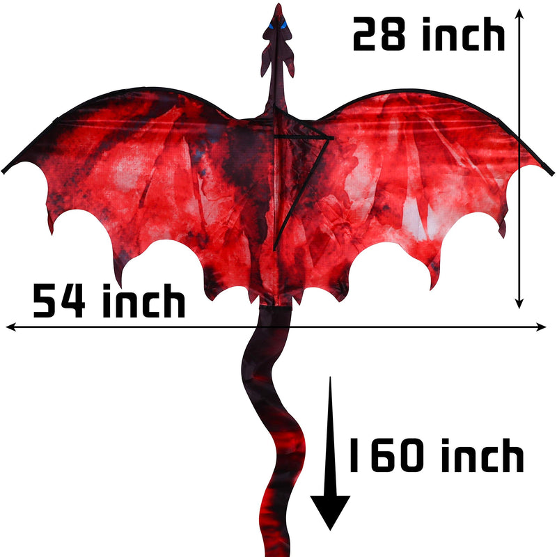 JEKOSEN Fiery Dragon 54" Huge Kite for Kids and Adults Easy to Fly Single Line String with 160" Tail for Beach Trip Park Family Outdoor Games and Activities - BeesActive Australia