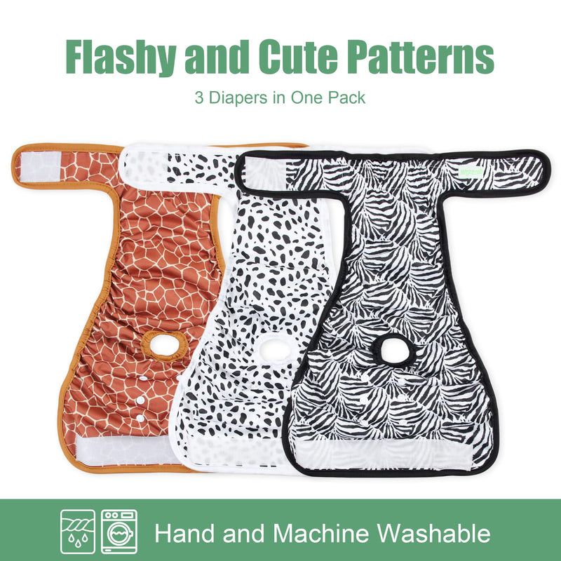 wegreeco Washable Dog Diapers (3 Pack), Highly Absorbent Dog Diapers for Female Dogs, Female Dog Diapers for Dogs in Heat, Period, Incontinence, or Excitable Urination Zebra, Giraffe, Spotty Large (15"-17" Waist) - BeesActive Australia