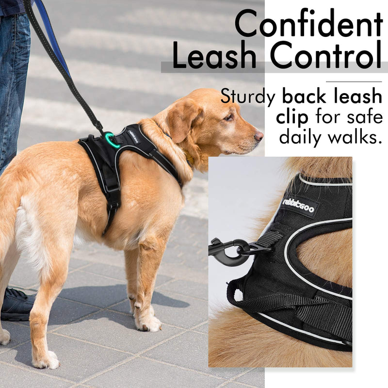 rabbitgoo Dog Harness, No-Pull Pet Harness with 2 Leash Clips, Adjustable Soft Padded Dog Vest, Reflective Outdoor Pet Oxford Vest with Easy Control Handle Large Classic Black - BeesActive Australia