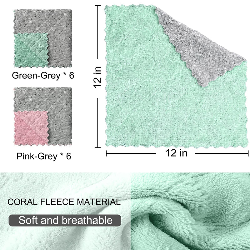 BUEDM 12 Pack Kitchen Cloth Dish Towels, 12x12 inch Soft Premium Dishcloths, Absorbent Microfiber Cleaning Cloth for Cleaning Dishes, Kitchen, Bathroom, Car Green Pink Gray - BeesActive Australia