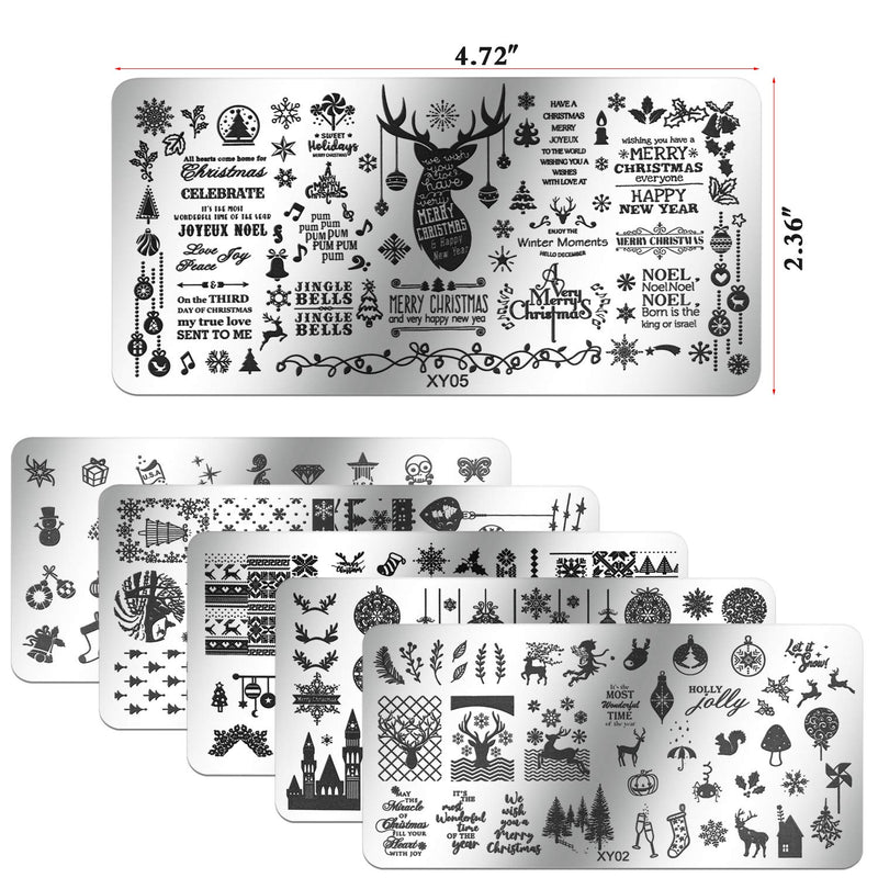 6pcs Chritmas Nail Stamping Plates, Akwox Nail Art Stamping Template, Snowflake Santa Claus Christmas Tree Stocking manicuring Print DIY Image Nail Stampe Plate - BeesActive Australia