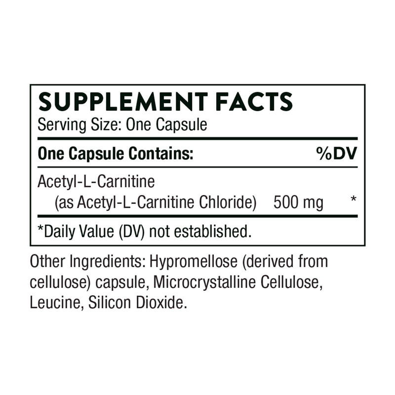 Thorne Acetyl-L-Carnitine - 500 mg - Supports Brain Function and Healthy Nerve Sensations in The Hands and Feet - Gluten-Free, Soy-Free, Dairy-Free - 60 Capsules Standard Packaging - BeesActive Australia