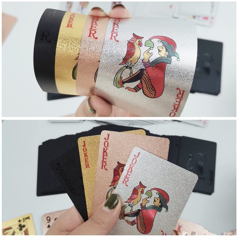 4 Decks Waterproof Playing Cards Plastic Black Rose Gold Playing Card Foil Poker Cards Themed Standard Playing Card Games for Adults Family Game Party 4 Decks - BeesActive Australia