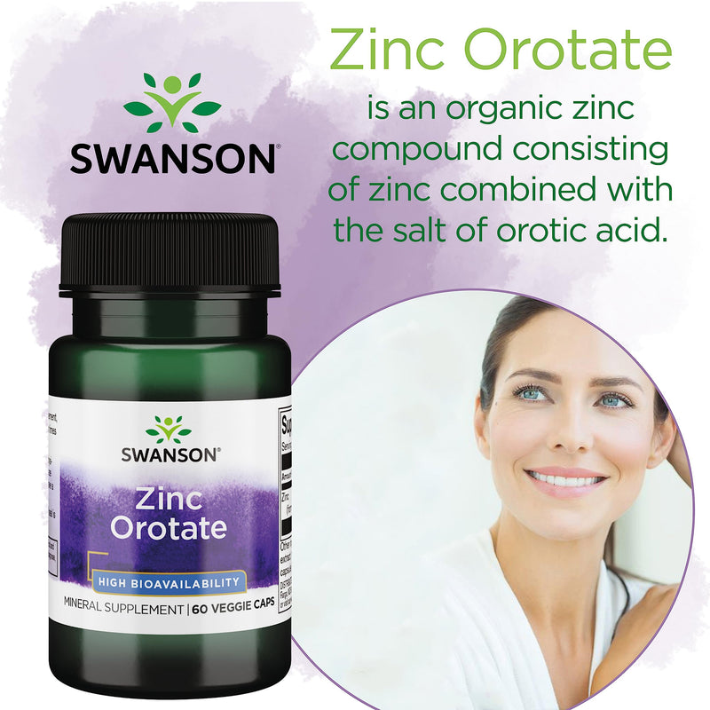 Swanson, Zinc Orotate, with 20mg Elemental Zinc, 60 Vegan Capsules, Highly Dosed, Laboratory Tested, Vegetarian, SOYA-Free, Gluten-Free, Non-GMO - BeesActive Australia