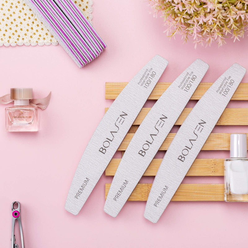 Nail File 100/180 Grit, BOLASEN 12 Pack Acrylic Nail File, Professional 100 180 Grit Nail Files, Double Sided Emery Board, Long Lasting Premium Washable Nail Files for Acrylic Nails & False Nails - BeesActive Australia