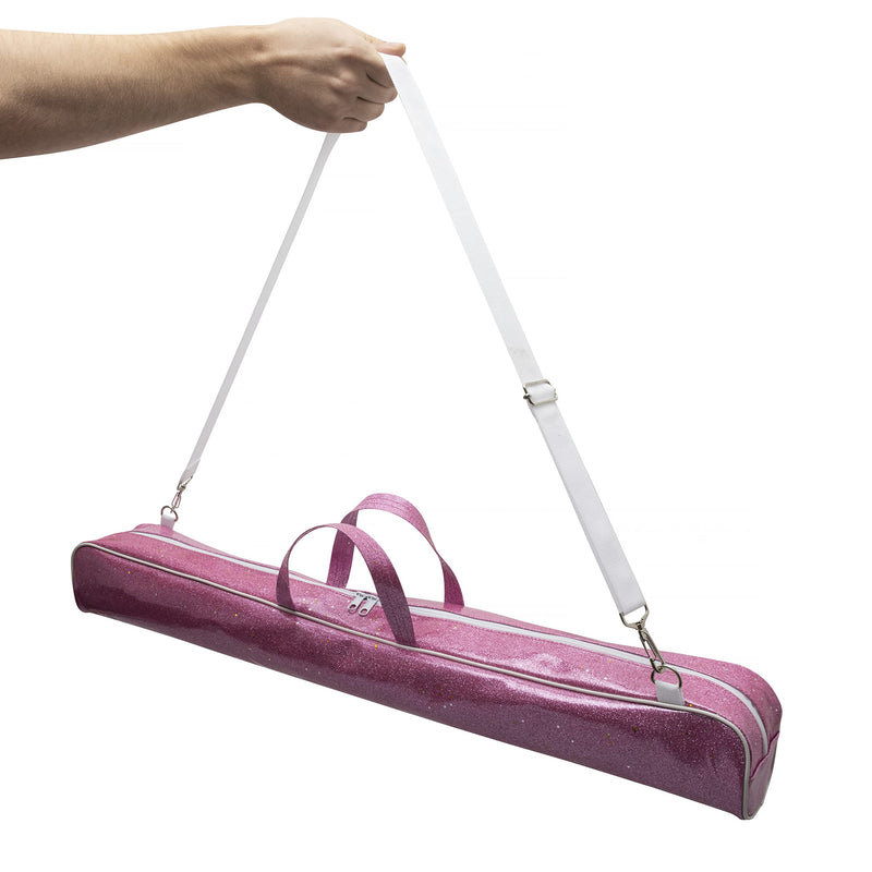 Cintrio Twirling Baton Bag with Shoulder Strap - Sparkle Glitter Light Pink Case for Majorette Marching Dance Batons - Complete with Rainbow Dance Ribbon Streamer - BeesActive Australia