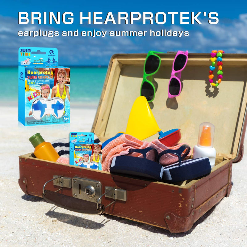 Hearprotek Swimming Ear Plugs, 2 Pairs Waterproof Reusable Silicone Ear Plugs for Swimmers Showering Bathing Surfing and Other Water Sports Kids Size Blue - BeesActive Australia