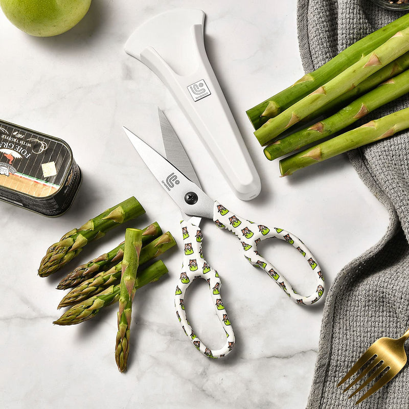 Linoroso Kitchen Scissors Heavy Duty Kitchen Shears with Magnetic Holder Made with Japanese Steel 4034, Multipurpose Ultra Sharp Cooking Scissors for Meat/Vegetables/BBQ/Herbs/Pizza (Graphic,Tiger) White/Tiger - BeesActive Australia