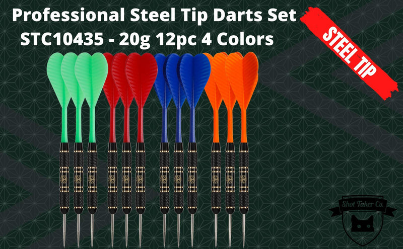 SHOT TAKER CO. EST. 2017 Steel Tip Darts Set |12 pc Bar Darts; 3 of Each Color; Perfect Fun Darts for 4 Players Throwing Metal Tip On Dartboard in Family Game Room, Man Cave 20g Black Brass - BeesActive Australia