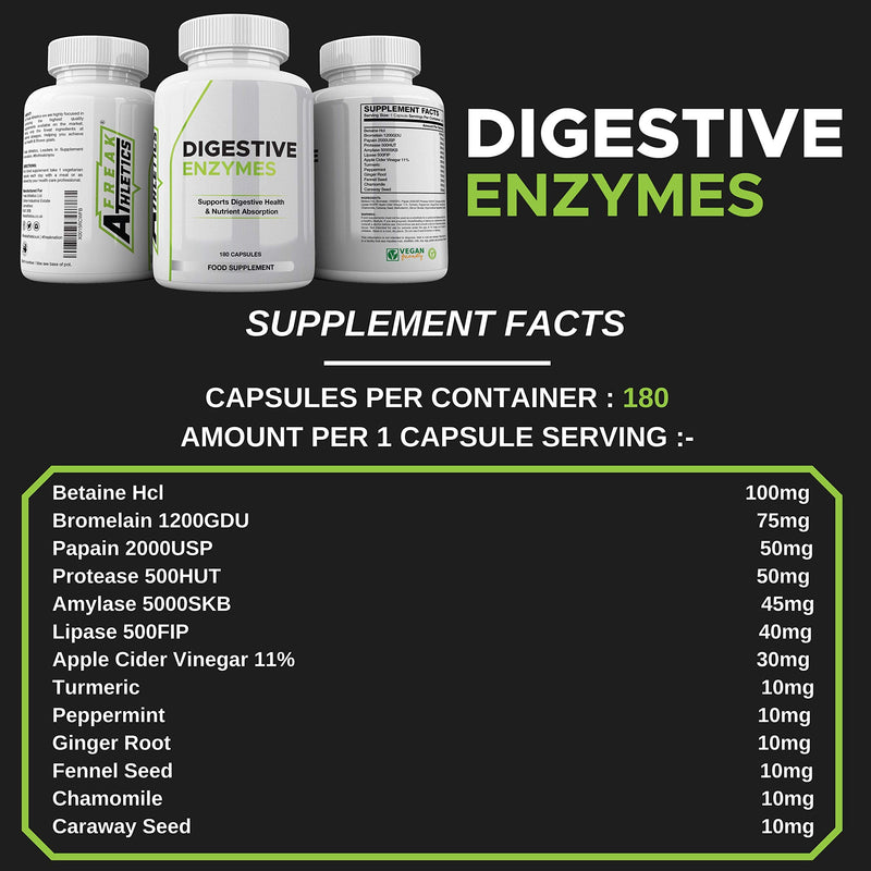 Digestive Enzyme Supplements - 180 Capsules Digestive Enzymes with Plant Based Ingredients - Supports Gut and Daily Digestive Health - BeesActive Australia