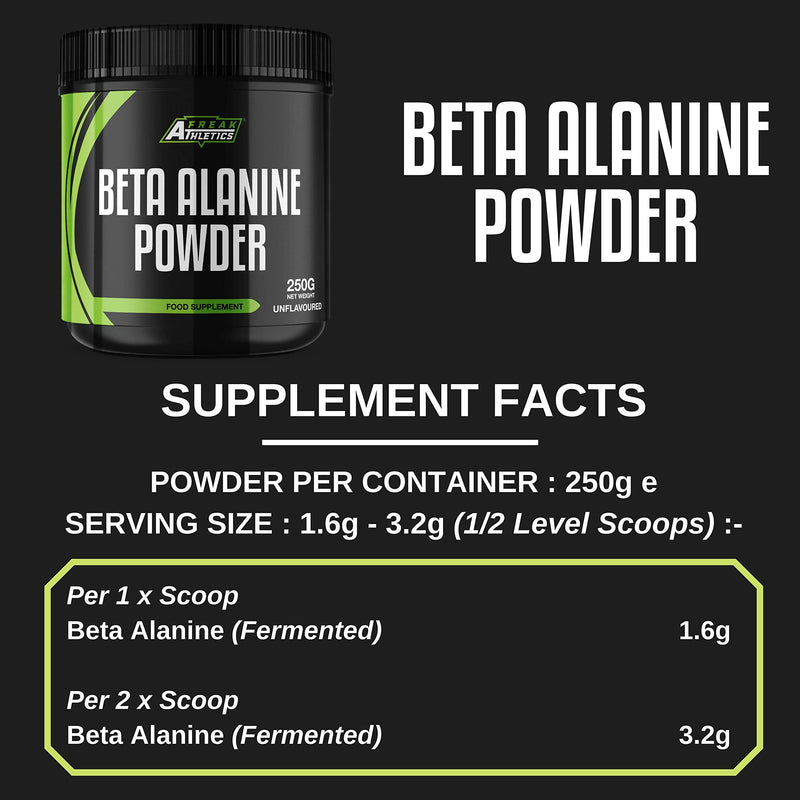 Beta Alanine Powder 250g by Freak Athletics - Premium Beta Alanine Supplement for Strength & Endurance - Suitable for Men & Women - UK Made - BeesActive Australia