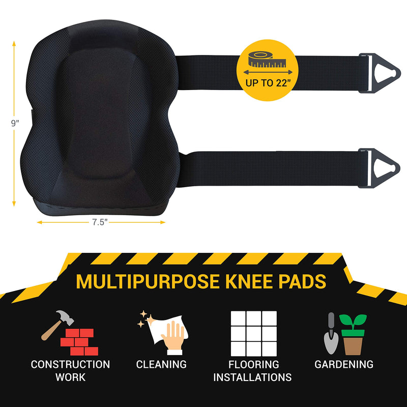 Knee Pads for Work - Universal Fit for Men and Women - Professional Poly-Shield Knee Pads With Gel-Padded Cushion - Construction Knee Protector With Adjustable Buckle Closure & Non-Slip Straps - BeesActive Australia