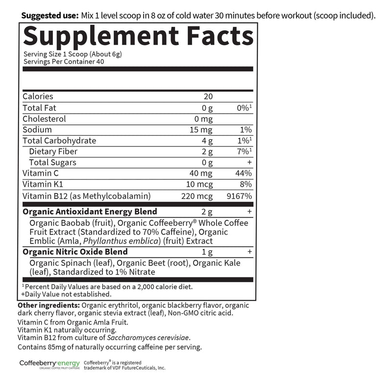 Garden of Life Sport Organic Plant-Based Energy + Focus Vegan Clean Pre Workout Powder, Sugar & Gluten Free BlackBerry Cherry with 85mg Caffeine, Natural NO Booster, B12, 40 Servings, 8.14 Oz Blackberry Cherry (Sugar-Free) 40 Servings (Pack of 1) - BeesActive Australia