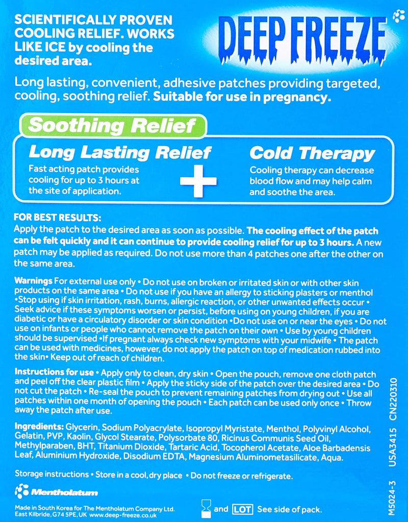 Deep Freeze Cold Patch, Non-Medicinal, Long Lasting, Fast Cooling, 4 Count (Pack of 1) 4 Count (Pack of 1) - BeesActive Australia